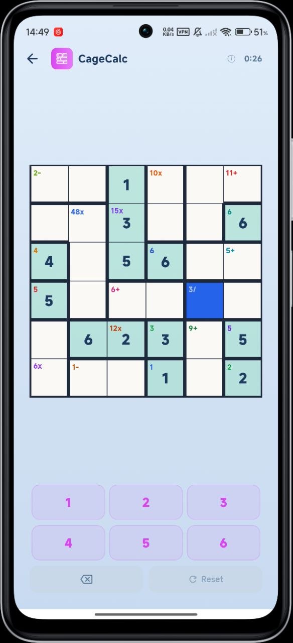 CageCalc number puzzle in progress